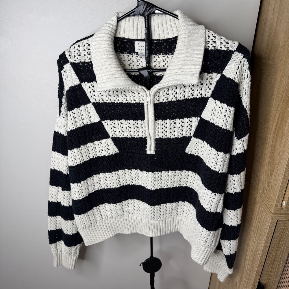 a new day Black and White Striped Turtleneck Sweater